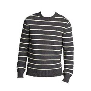 Designer Mens Striped Long Sleeves Pullover Sweater,Smoke White Size:Large